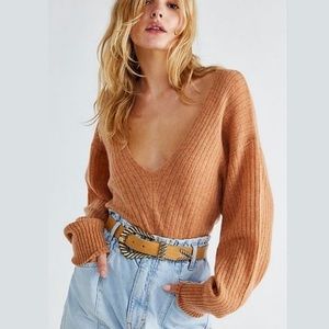 NWT Free People Cinnamon Cashmere Elias V Neck Cropped Relaxed Sweater